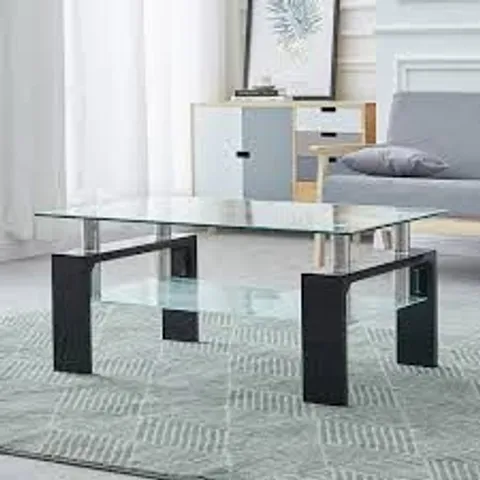 BOXED OFCASA 2-TIER RECTANGLE GLASS COFFEE TABLE IN BLACK (1 BOX)