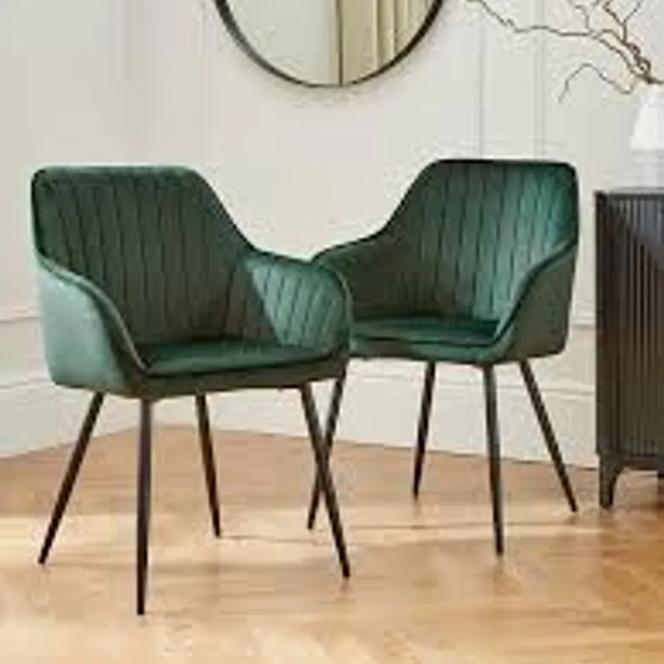 BOXED ALISHA PAIR OF FABRIC DINING CHAIRS - GREEN (1 BOX) RRP £249