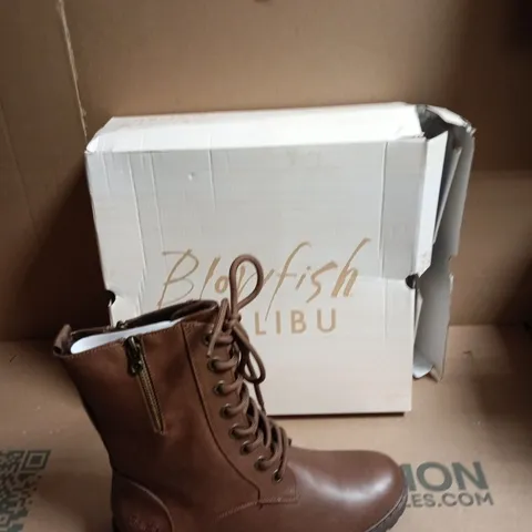 BLOWFISH MALIBU BROWN LEATHER LACE-UP ANKLE BOOT, SIDE ZIP – WOMEN'S, BOXED - UK SIZE 6 