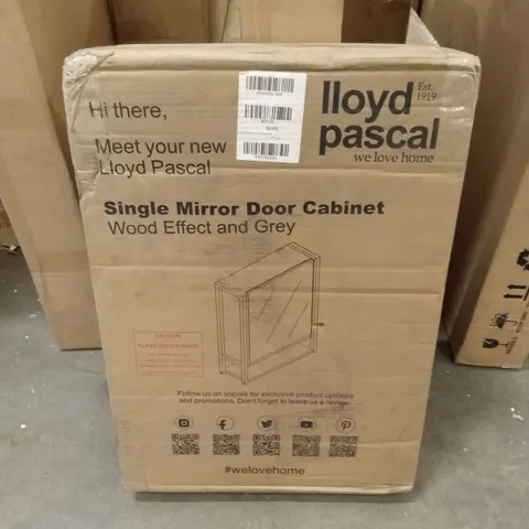 BRAND NEW BOXED LLOYD PASCAL SINGLE MIRROR DOOR CABINET - WOOD EFFECT AND GREY (1 BOX)