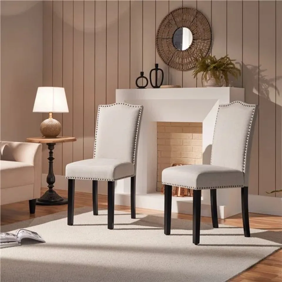 BOXED SET OF 2 FABRIC PARSONS CHAIRS - BEIGE (1 BOX)