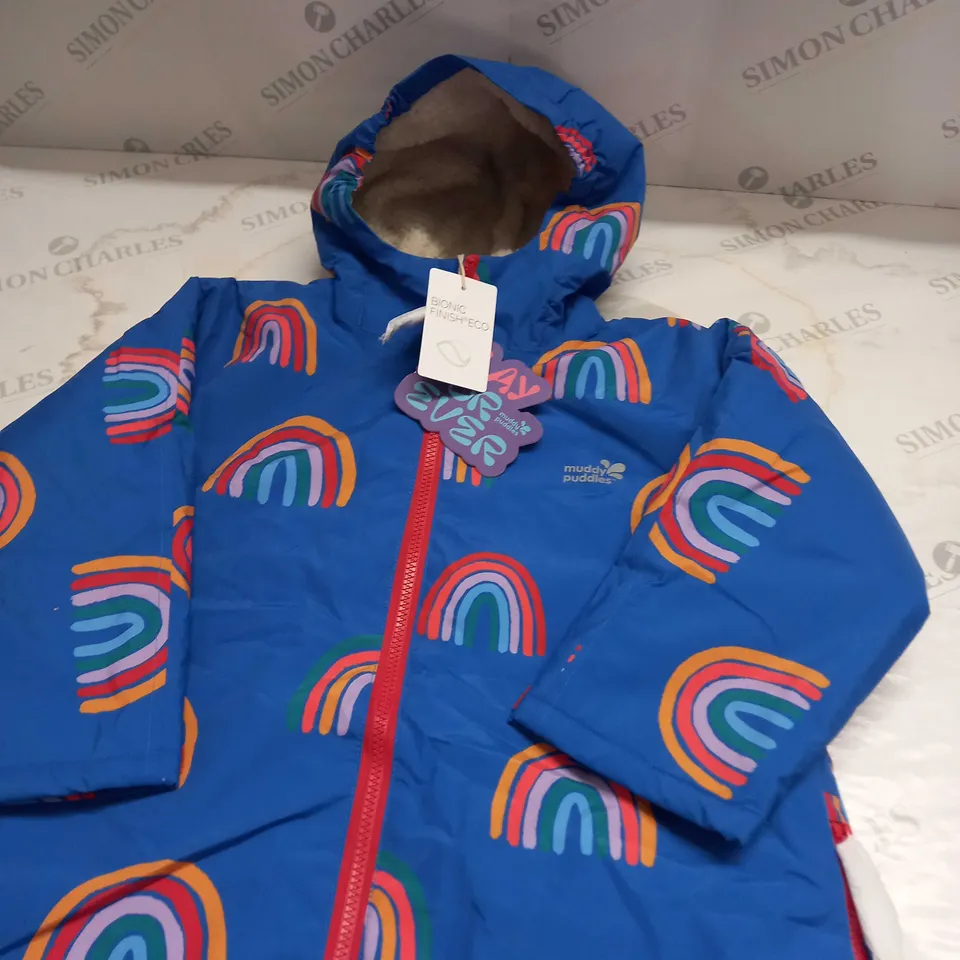 MUDDY PUDDLES RAINBOW WATERPROOF COAT SIZE 4-5 YEARS