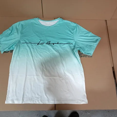 TURQUOISE GRADIENT T-SHIRT & SHORTS SET, SIZE L, WITH SCRIPT LOGO