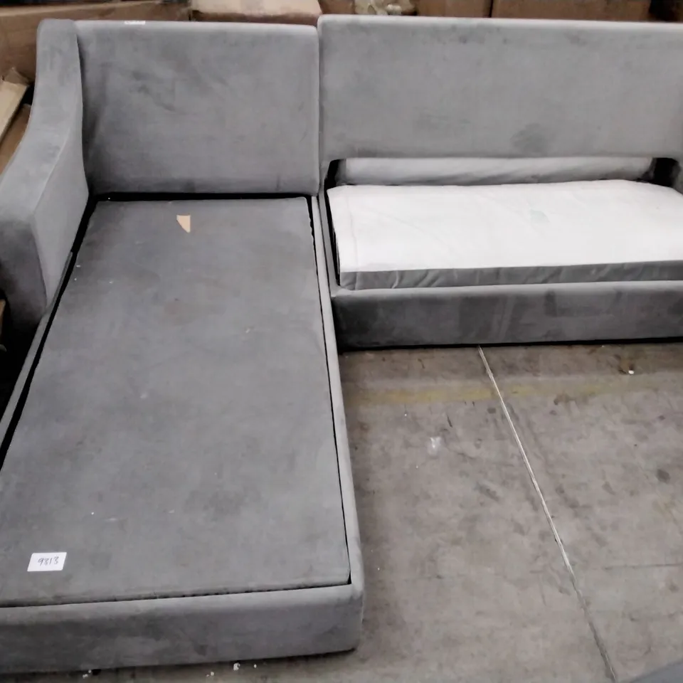 GREY FABRIC CHAISE PULL OUT SOFA FRAME - NO CUSHIONS