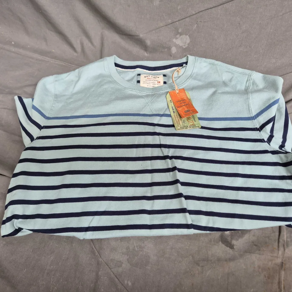 FAT FACE LONG SLEEVE STRIPED T-SHIRT – DK EGG BLUE, UK XL