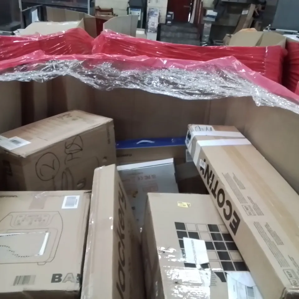 PALLET OF ASSORTED HOUSEHOLD GOODS AND PRODUCTS TO INCLUDE;INDUCTION COOKER,FOOT MASSAGER,TV WALL MOUNT