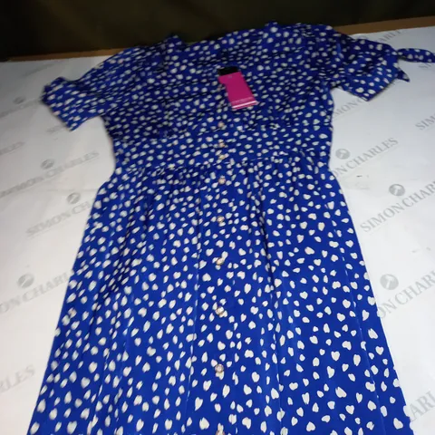 ROYAL BLUE POLKA MIDI BUTTON FRONT DRESS SIZE 14