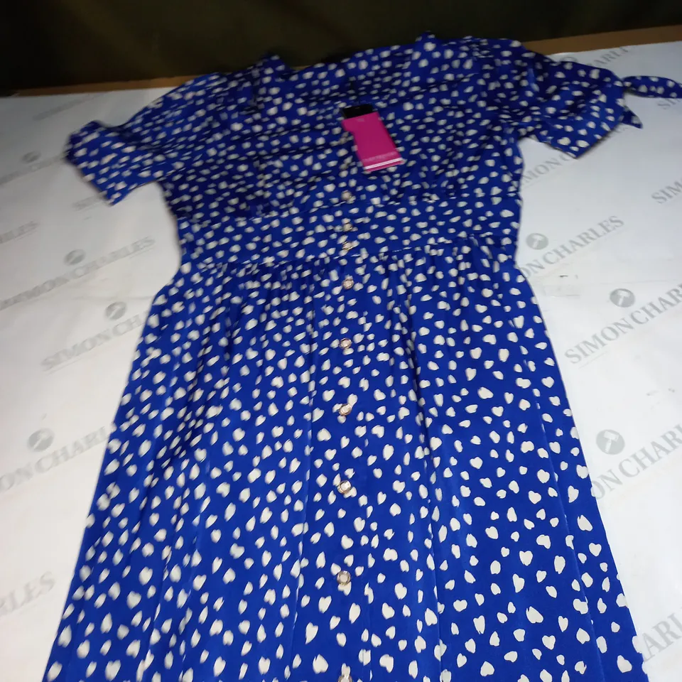 ROYAL BLUE POLKA MIDI BUTTON FRONT DRESS SIZE 14