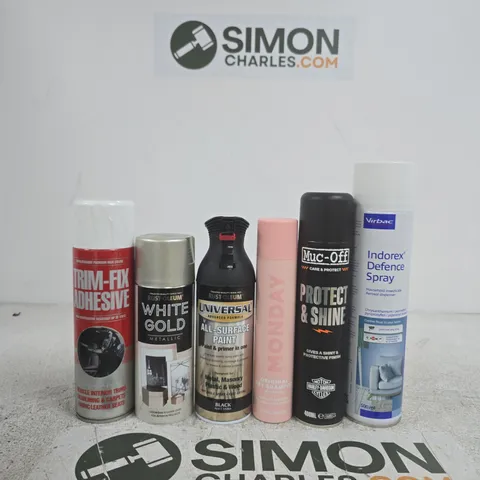 APPROXIMATELY 10 ASSORTED ITEMS INCLUDING VIRBAC INDOREX DEFENCE SPRAY, MUC-OFF PROTECT & SHINE AND MONDAY ORIGINAL DRY SHAMPOO