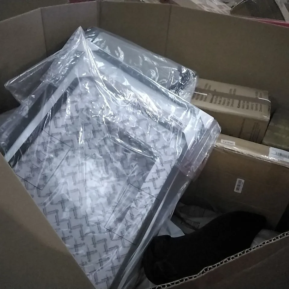 PALLET OF ASSORTED PRODUCTS INCLUDING 5 LAYER SHELVING RACK, UNDATED MONTHLY DESK PLANNER, PRESSURE WASHER, FANQUARE, OUTCAMER SKATEBOARD