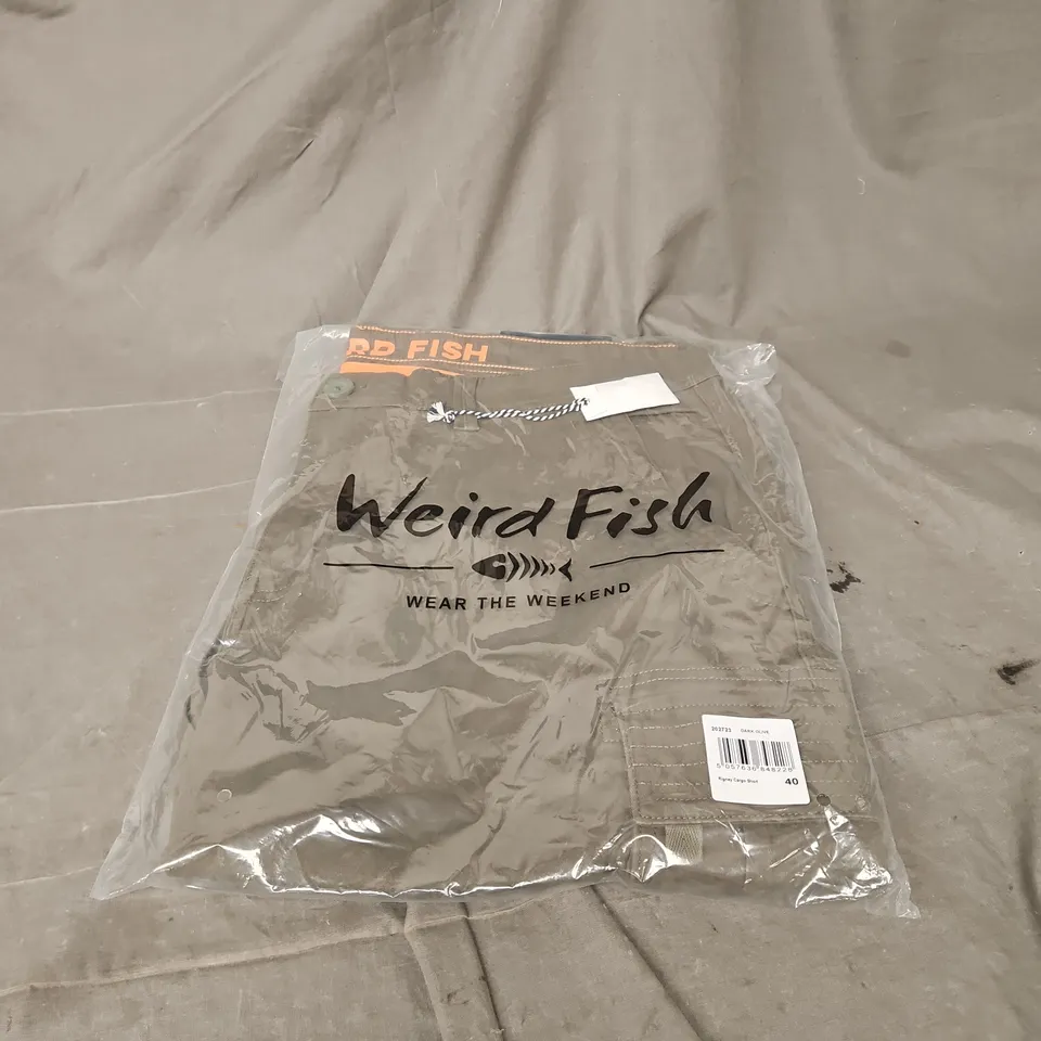 BAGGED WEIRD FISH RIGNEY CARGO SHORT IN DARK OLIVE SIZE W40