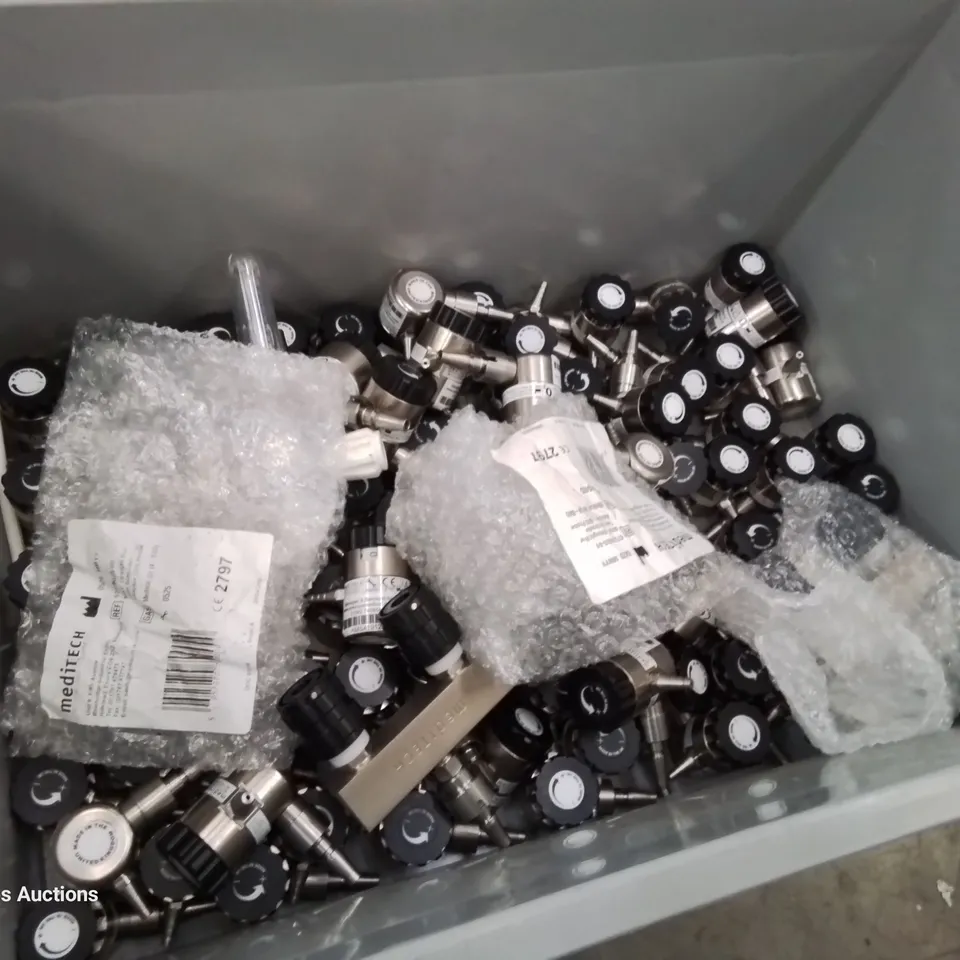 THREE BOXES OF MEDITECH SINGLE & DOUBLE BAR SCHRADER ADAPTERS