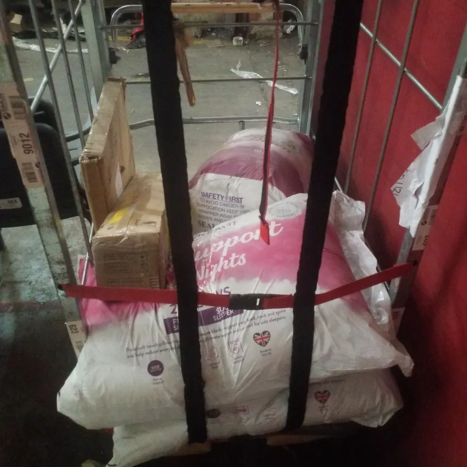 CAGE CONTAINING ASSORTED PRODUCTS INCLUDING PILLOWS, DUVET & FURNITURE PARTS