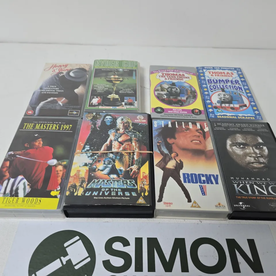 APPROXIMATELY 10 ASSORTED RETRO VIDEOS TO INCLUDE ROCKY , THOMAS AND FRIENDS AND GOLF TAPES