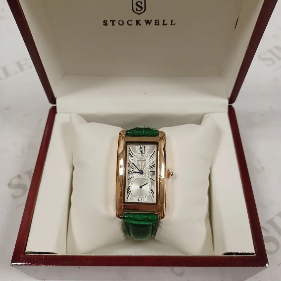 STOCKWELL DOUBLE DIAL GREEN LEATHER STRAP WRISTWATCH 