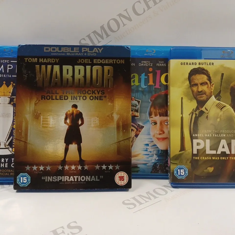 BOX OF APPROX 8 BLU-RAY DVD'S TO INCLUDE WARRIOR, MATILDA, PLANE, ETC. 