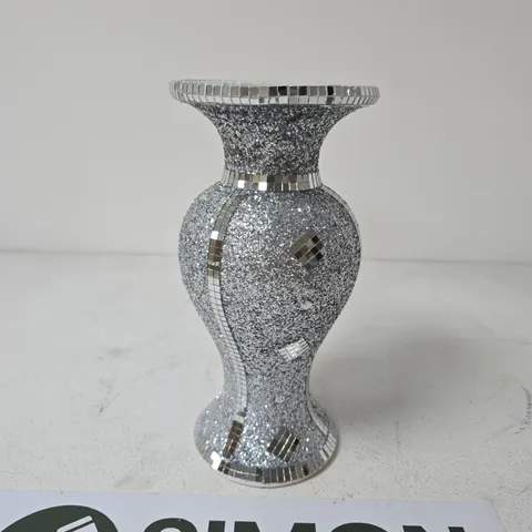 MOSAIC GLASS VASE WITH SILVER MIRROR TILE MOSAIC