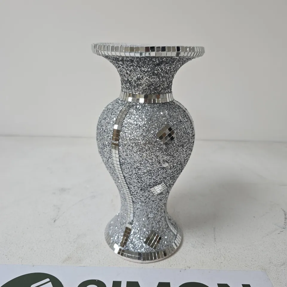 MOSAIC GLASS VASE WITH SILVER MIRROR TILE MOSAIC 