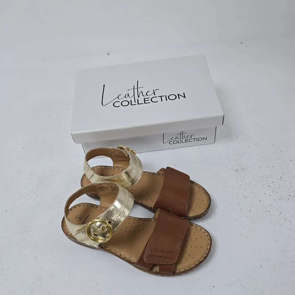 LEATHER COLLECTION NATASHA SANDALS – TAN & GOLD STRAPS, UK 6
