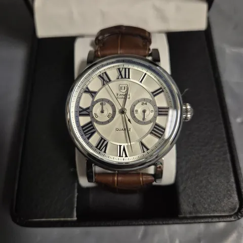 ERNEST FERDINAND ROMAN NUMERALS GENTS WATCH WITH BROWN LEATHER STRAP
