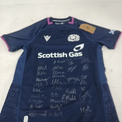 SCOTLAND NATIONAL TEAM FOOTBALL JERSEY β NAVY MACRON, SIGNED SIZE S