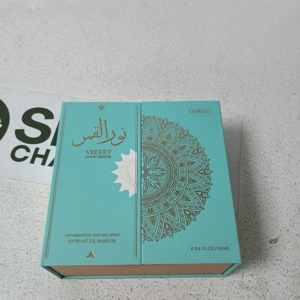 QAWAF VELVET MOON-BREEZE EAU DE PARFUM 100 ML – TURQUOISE BOTTLE IN BOX
