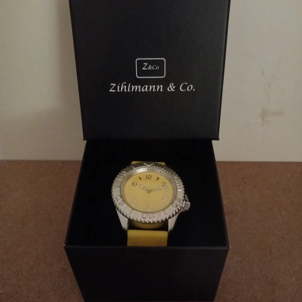 ZIHLMANN & CO STAINLESS STEEL WATCH WITH YELLOW FACE & YELLOW RUBBER STRAP 