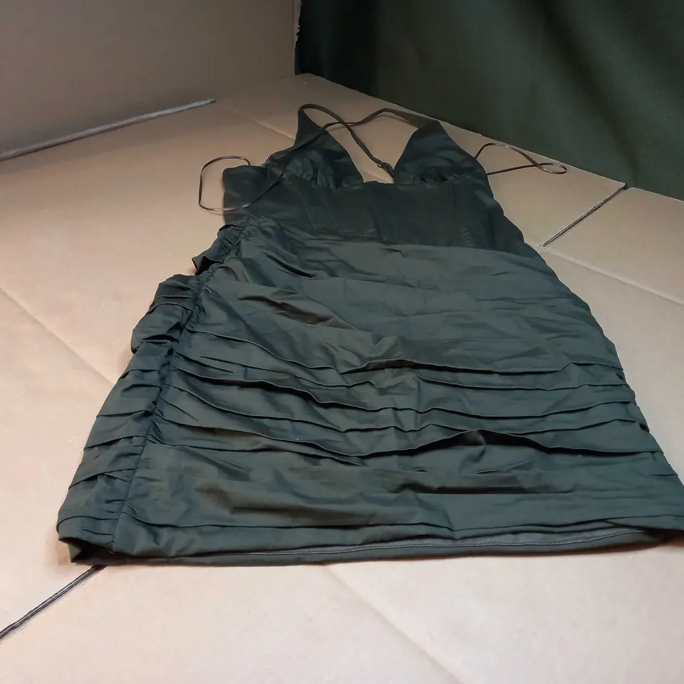 ZARA ARMY GREEN RUCHED FORM FITTING DRESS - SMALL