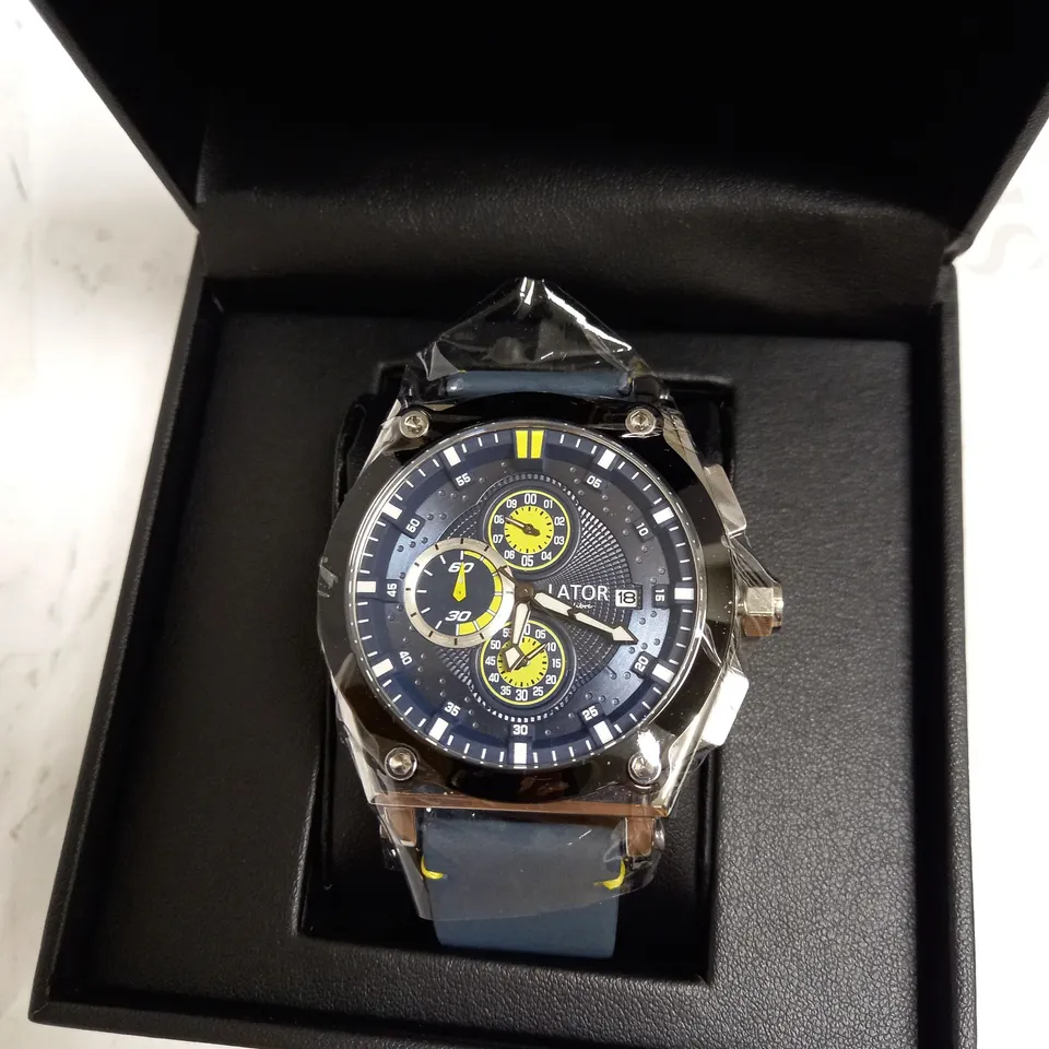LATOR CALIBRE BLUE & YELLOW DIAL RUBBER STRAP WRISTWATCH RRP £500
