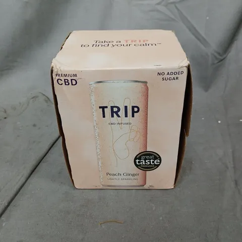 BOXED 4 PACK OF TRIP PEACH GINGER LIGHTLY SPARKLING CANS