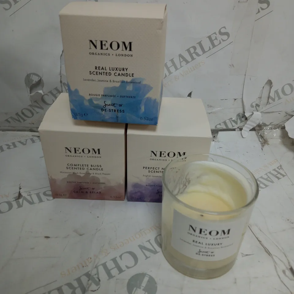 SET OF 3 PRE LIT NEOM SCENTED CANDLES 
