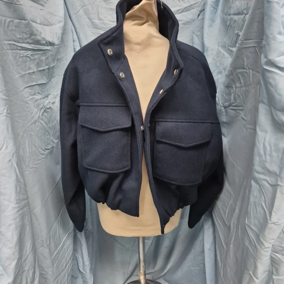 STRADIVARIUS NAVY WOOL-BLEND JACKET, EU 8 (USA 8)