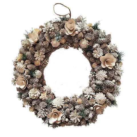 BOXED NEO LUXURY EXTRA LARGE FROSTED PINECONE WINTER WREATH 50CM HOME ARTIFICIAL CHRISTMAS FESTIVE FRONT DOOR DECORATION