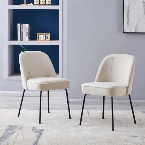 BOXED SET OF 2 PHILLIPE MODERN FABRIC UPHOLSTERED DINING CHAIRS - BEIGE 