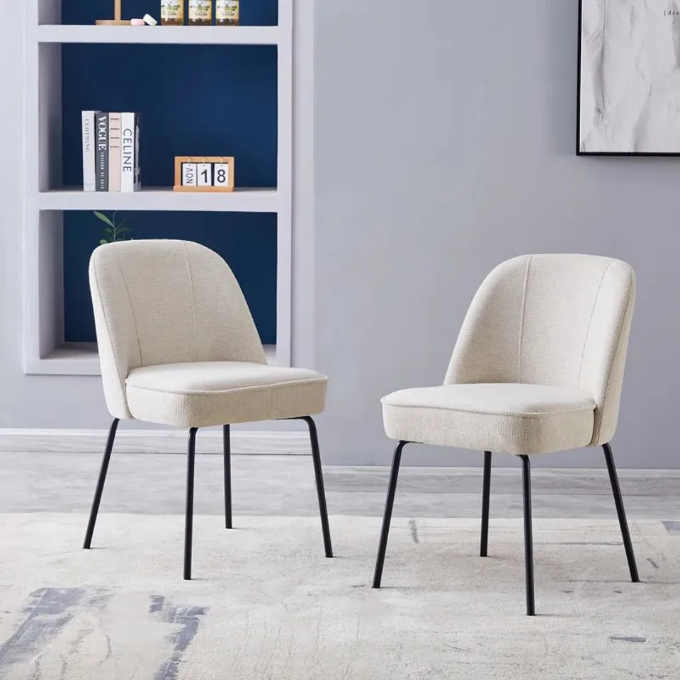 BOXED SET OF 2 PHILLIPE MODERN FABRIC UPHOLSTERED DINING CHAIRS - BEIGE 