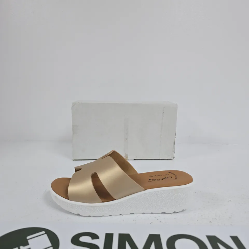 COMODA GOLD LEATHER PLATFORM SANDALS – CROSS-STRAP, MADE IN ITALY SIZE EU 39