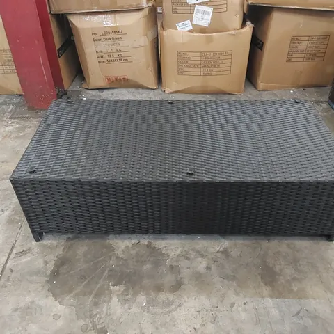DESIGNER BLACK RATTAN COFFEE TABLE OR BENCH WITH UNDERSIDE FOOTSTOOLS