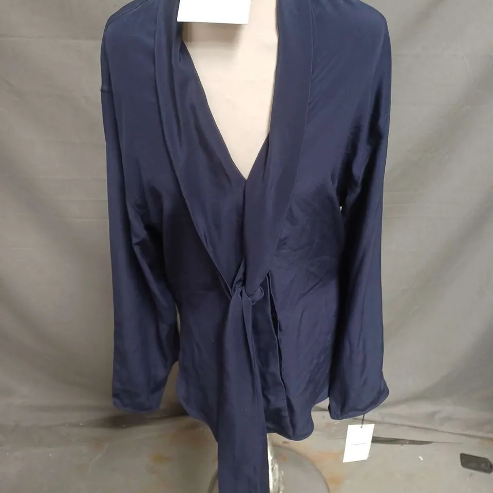 VICTORIA BECKHAM SOFT FINISH KNOT FRONT TOP IN INK BLUE SIZE 4