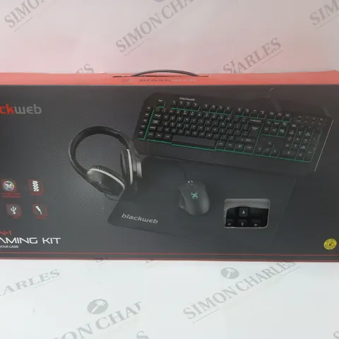 BRAND NEW BOXED BLACKWEB 4 IN 1 GAMING KIT INCLUDING KEYBOARD, MOUSE AND HEADSET