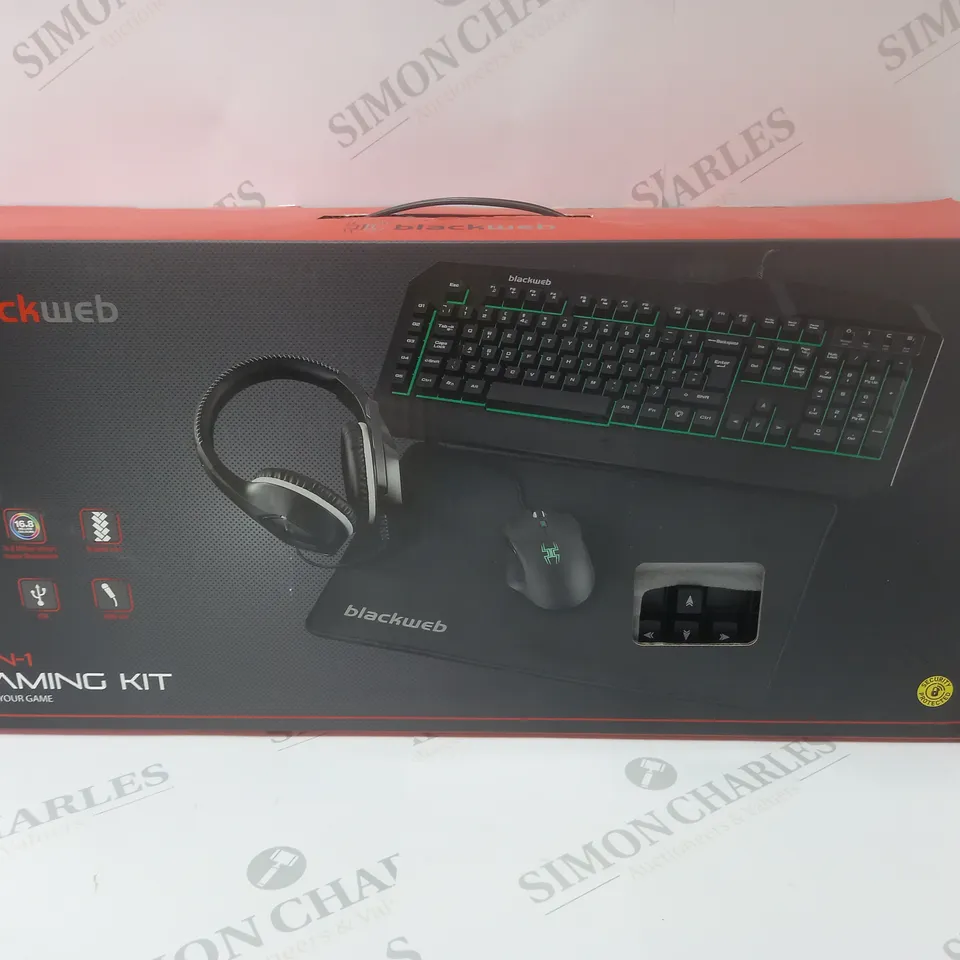 BRAND NEW BOXED BLACKWEB 4 IN 1 GAMING KIT INCLUDING KEYBOARD, MOUSE AND HEADSET