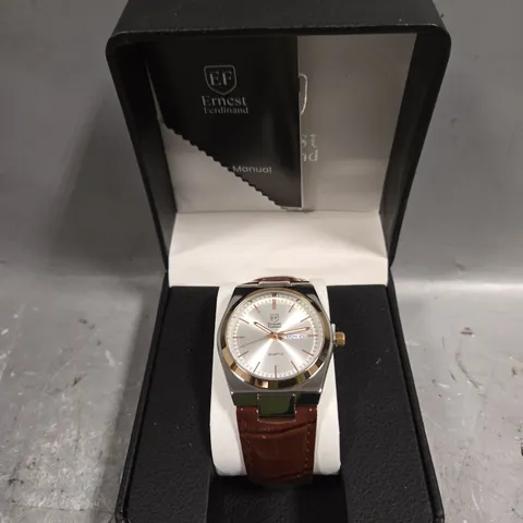 MENS ERNEST FERDINAND WATCH – DAY DATE CALENDAR DIAL – LEATHER STRAP