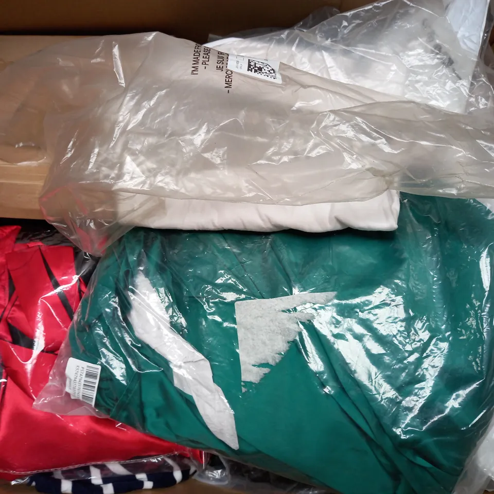 BOX OF APPROXIMATELY 25 ASSORTED CLOTHING ITEMS TO INCLUDE -SHORTS , T-SHIRT , MID RISE BIKINI ETC