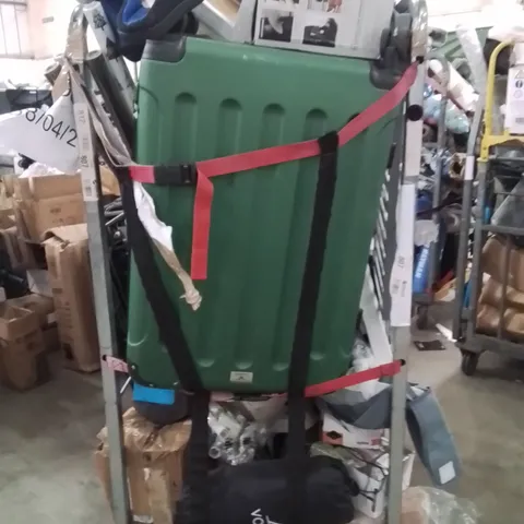 CAGE OF ASSORTED HOUSEHOLD GOODS AND PRODUCTS TO INCLUDE;SUITCASE,ELECTRIC CAN OPENER,SHOERACK
