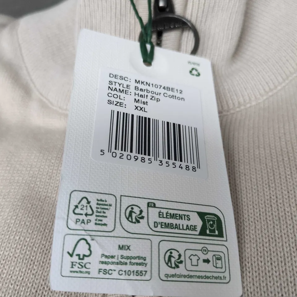 BARBOUR COTTON HALF ZIP KNIT TOP – MIST – XXL