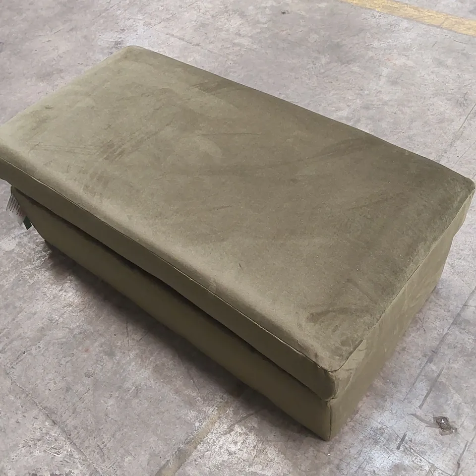 DESIGNER RECTANGULAR VELVET FOOTSTOOL - OLIVE 