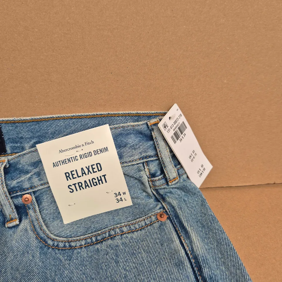 UK 34 ABERCROMBIE & FITCH AUTHENTIC RIGID DENIM RELAXED STRAIGHT JEANS (34W 34L)