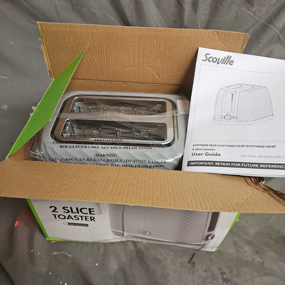 BOXED SCOVILLE 2-SLICE TEXTURED TOASTER IN GREY