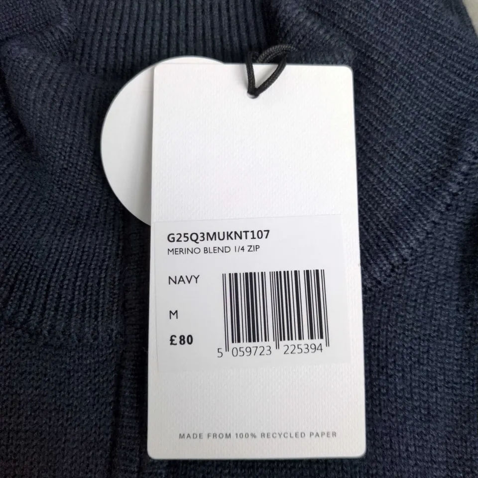 PRETTY GREEN MERINO BLEND 1/4 ZIP JUMPER – NAVY – UK M