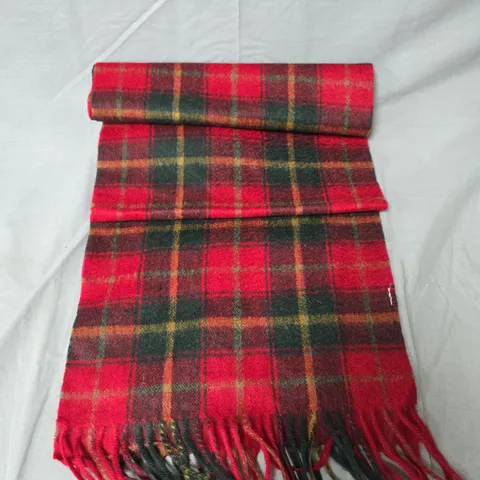 RED PLAID SCARF WITH FRINGE