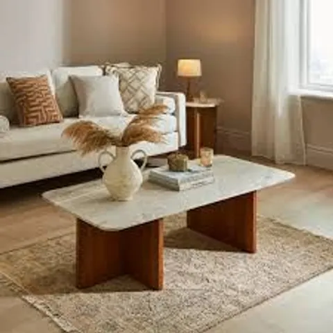 BOXED ARYA RECTANGULAR COFFEE TABLE - MANGO WOOD/MARBLE (2 BOXES)